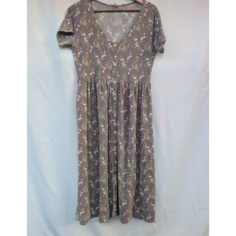 Kate Quinn Plum Print Button Front Dress M Medium Purple Modal Knit Pockets